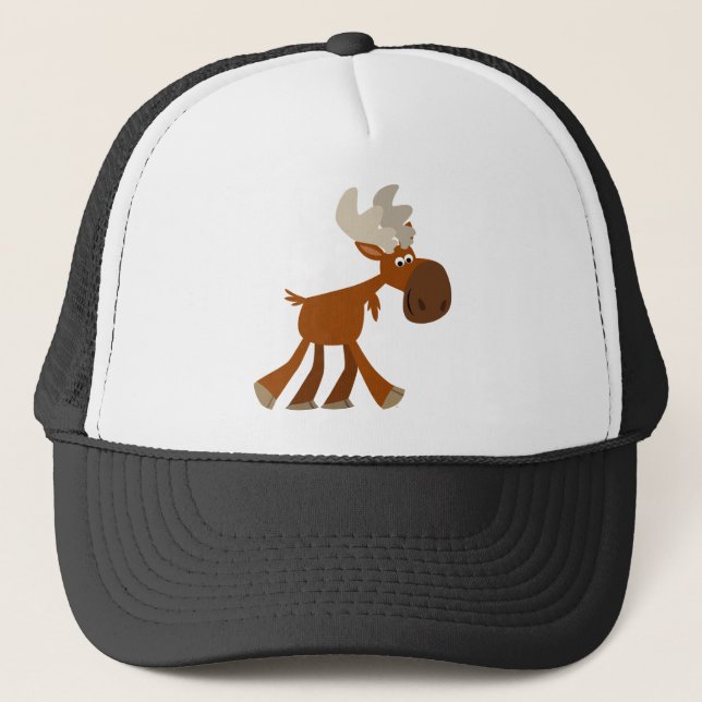 Cute Happy Cartoon Moose Trucker Hat (Front)