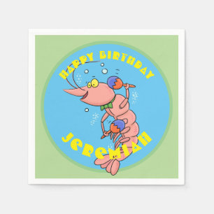 Cute happy cartoon prawn with maracas birthday napkin