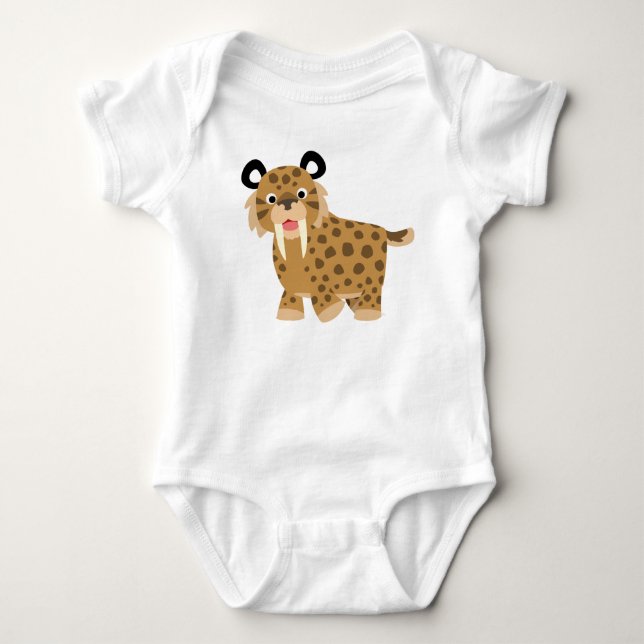 Cute Happy Cartoon Smilodon Baby Clothing Bodysuit (Front)