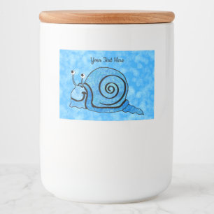 Cute Happy Cartoon Snail Blue Patterned Shell Aqua Food Label