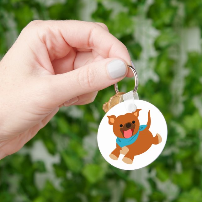 Cute Happy Cartoon Staffie Keychain (Hand)