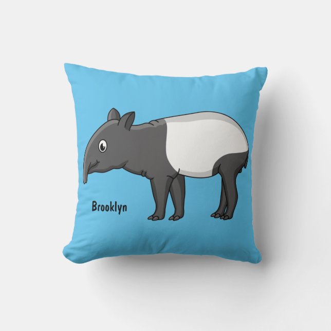 Cute happy cartoon tapir illustration cushion (Front)