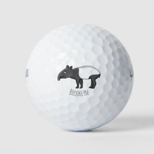 Cute happy cartoon tapir illustration golf balls