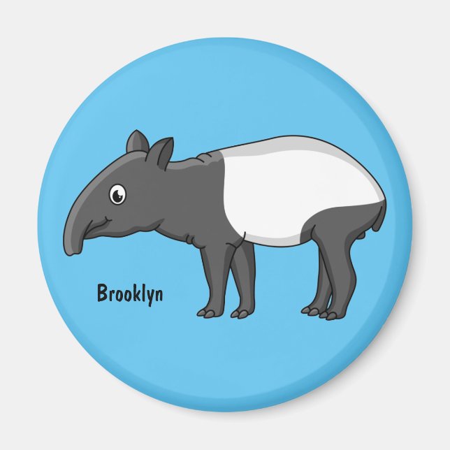 Cute happy cartoon tapir illustration magnet (Front)