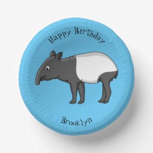 Cute happy cartoon tapir illustration paper plate