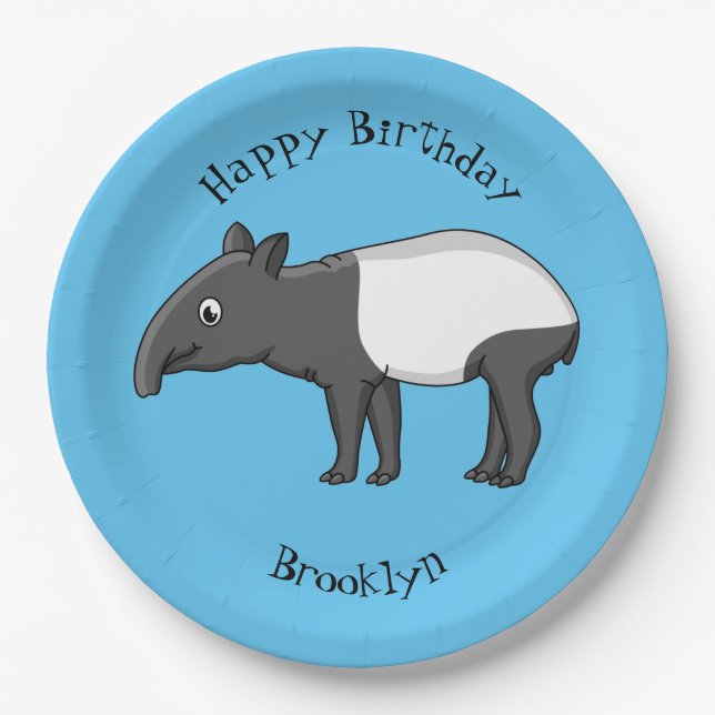 Cute happy cartoon tapir illustration paper plate (Front)