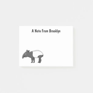 Cute happy cartoon tapir illustration post-it notes