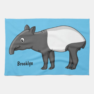 Cute happy cartoon tapir illustration tea towel