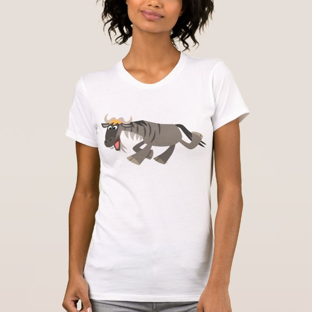 Cute Happy Cartoon Wildebeest Women T-Shirt (Front)