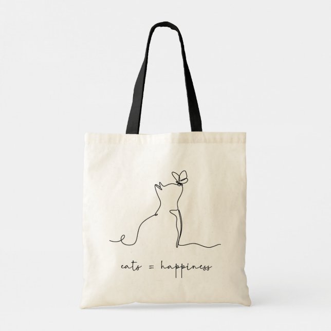 Cute happy cat tote bag | Cat graphic tote | kitty (Back)