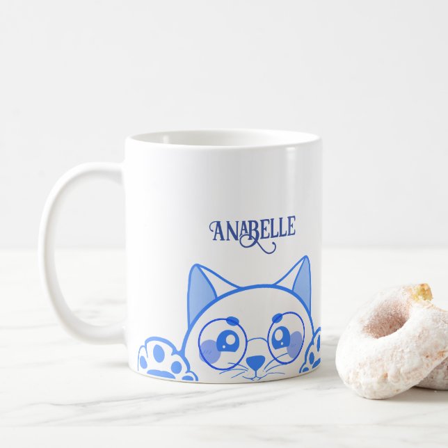 Cute Happy  Cat With Round Glasses Coffee Mug (With Donut)
