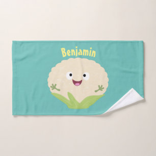 Cute happy cauliflower vegetable cartoon  bath towel set