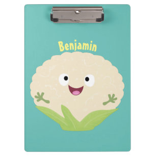 Cute happy cauliflower vegetable cartoon clipboard