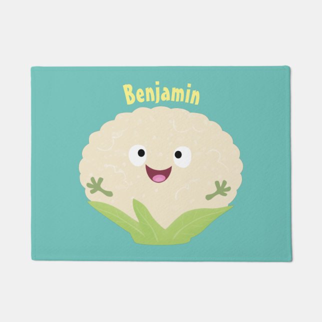 Cute happy cauliflower vegetable cartoon doormat (Front)