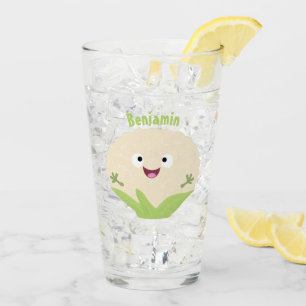 Cute happy cauliflower vegetable cartoon glass