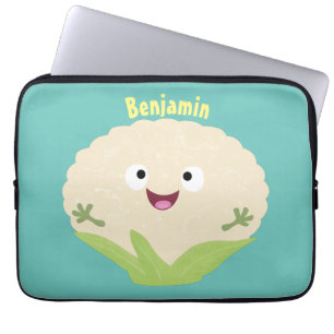 Cute happy cauliflower vegetable cartoon laptop sleeve