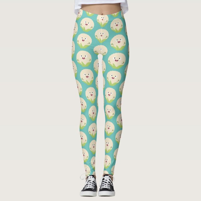 Cute happy cauliflower vegetable cartoon leggings (Front)