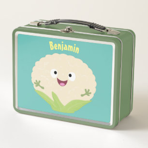 Cute happy cauliflower vegetable cartoon metal lunch box