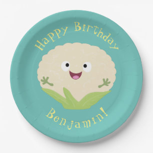 Cute happy cauliflower vegetable cartoon paper plate