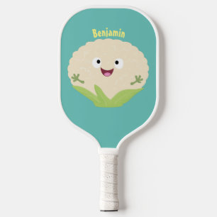 Cute happy cauliflower vegetable cartoon pickleball paddle
