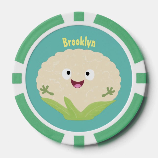 Cute happy cauliflower vegetable cartoon poker chips (Front)