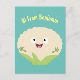 Cute happy cauliflower vegetable cartoon postcard