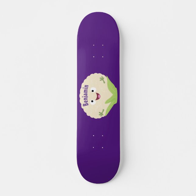 Cute happy cauliflower vegetable cartoon skateboard (Front)