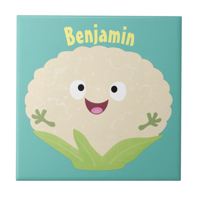 Cute happy cauliflower vegetable cartoon tile (Front)