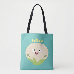 Cute happy cauliflower vegetable cartoon  tote bag