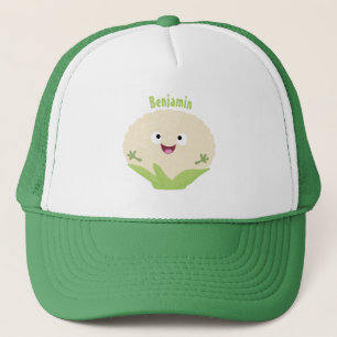Cute happy cauliflower vegetable cartoon  trucker hat