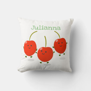 Cute happy cherries cartoon illustration cushion