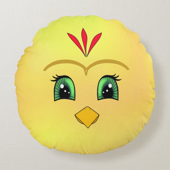 Cute Happy Chick Face Round Cushion (Front)