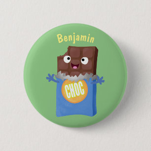 Cute happy chocolate candy bar cartoon character 6 cm round badge