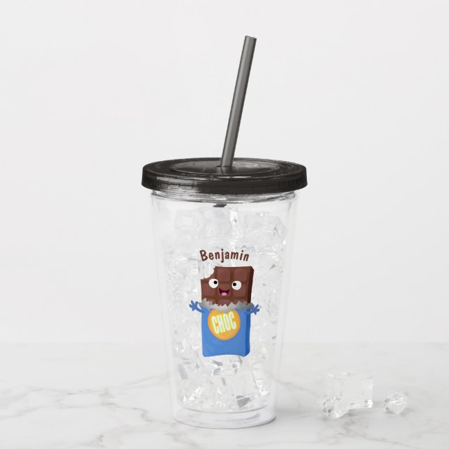 Cute happy chocolate candy bar cartoon character acrylic tumbler (Back Ice)