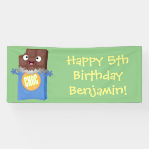 Cute happy chocolate candy bar cartoon character banner