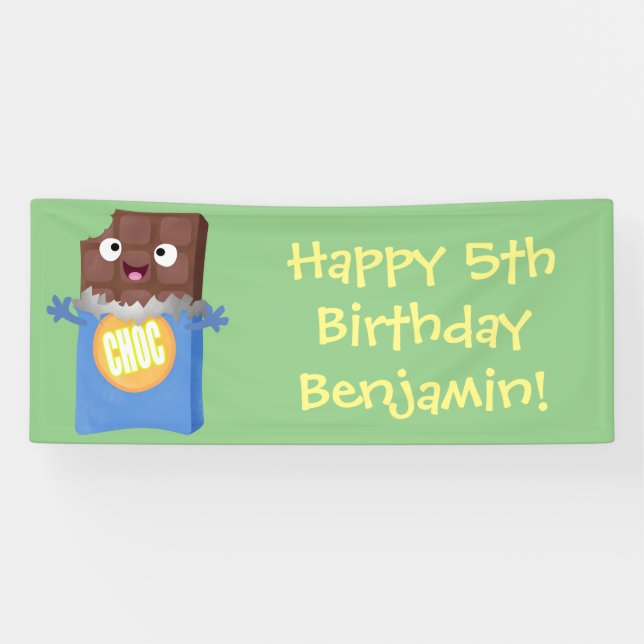 Cute happy chocolate candy bar cartoon character banner (Horizontal)