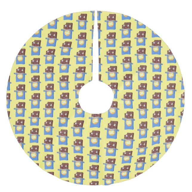 Cute happy chocolate candy bar cartoon character brushed polyester tree skirt (Front)