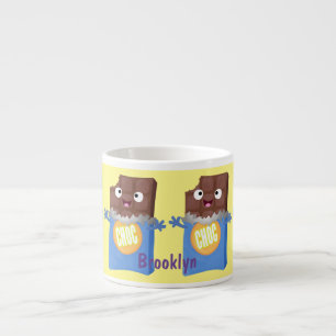Cute happy chocolate candy bar cartoon character espresso cup