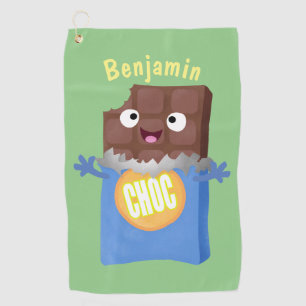 Cute happy chocolate candy bar cartoon character  golf towel
