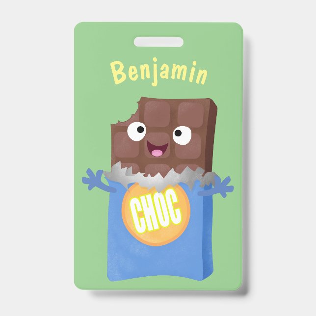 Cute happy chocolate candy bar cartoon character ID badge (Front)
