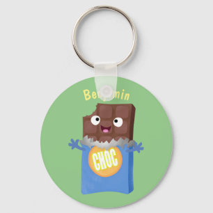Cute happy chocolate candy bar cartoon character key ring