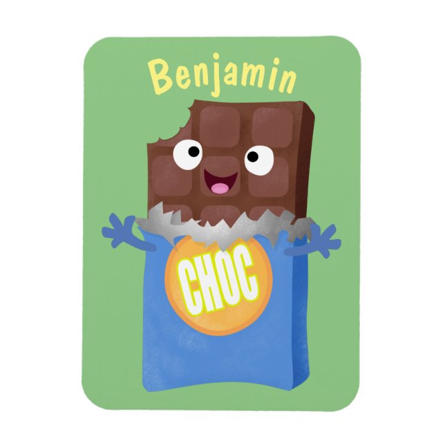 Cute happy chocolate candy bar cartoon character magnet (Vertical)