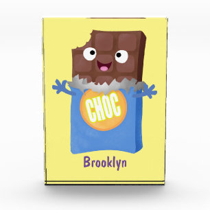 Cute happy chocolate candy bar cartoon character photo block