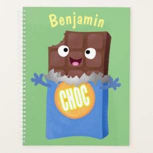 Cute happy chocolate candy bar cartoon character planner
