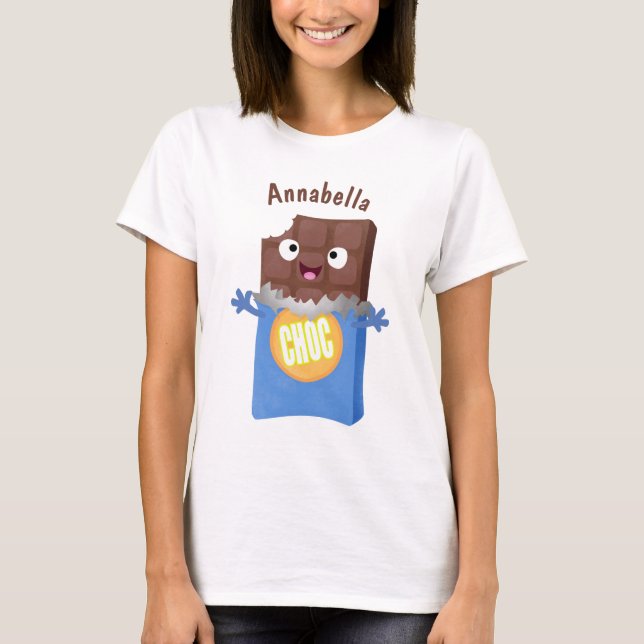 Cute happy chocolate candy bar cartoon character T-Shirt (Front)