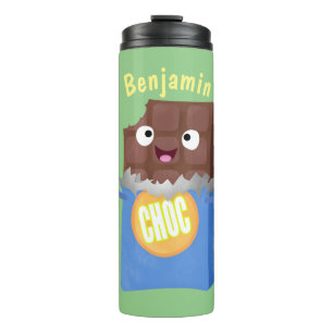 Cute happy chocolate candy bar cartoon character thermal tumbler