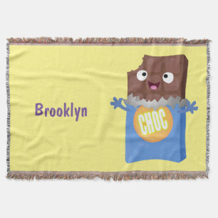 Cute happy chocolate candy bar cartoon character throw blanket