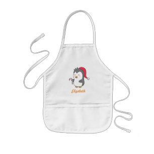 Cute Happy Christmas Penguin Candy Cane For Kids Apron