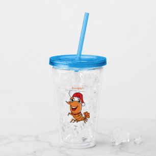 Cute happy Christmas shrimp cartoon illustration Acrylic Tumbler