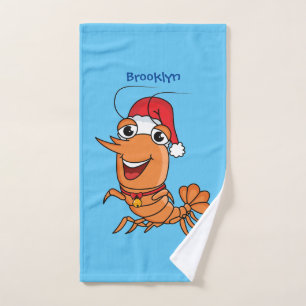 Cute happy Christmas shrimp cartoon illustration Bath Towel Set